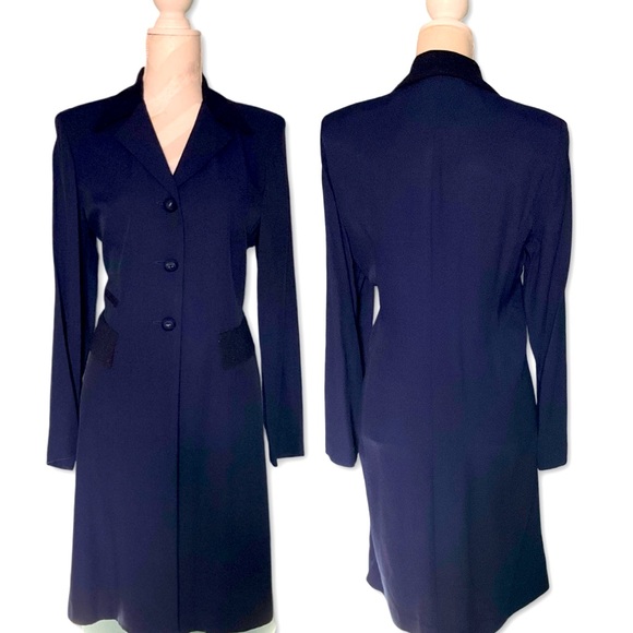 Quadra Vintage Long Navy Blue Duster Blazer. - Picture 1 of 6